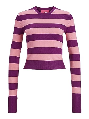 JACK&JONES Damen JXVALENTINA Soft Crop Knit SN Strickpullover, Dark Purple/Stripes:/Confetti, XL von JACK & JONES