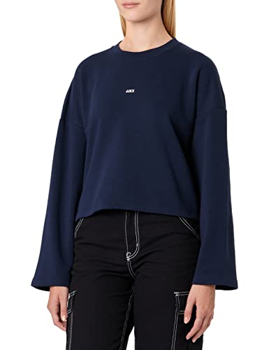 JACK & JONES Damen Jxabbie Ls Wide Every Brush Crew Sn, Navy Blazer/Print:white Jjxx Logo, M von JJXX