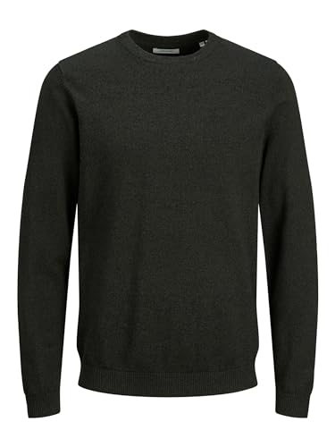 JACK & JONES Dünner Langarm Strickpullover Rundhals Basic Sweater Shirt Jumper JJEBASIC, Farben:Dunkelgrün, Größe Pullover:XL von JACK & JONES