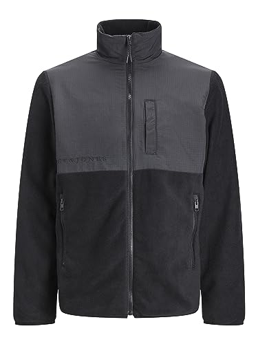 JACK & JONES Fleecejacke Regular Fit Übergangs Blouson Jacke mit Stehkragen & Reißverschluss JJEMARVIN, Farben:Schwarz,Größe Jacke:XL von JACK & JONES