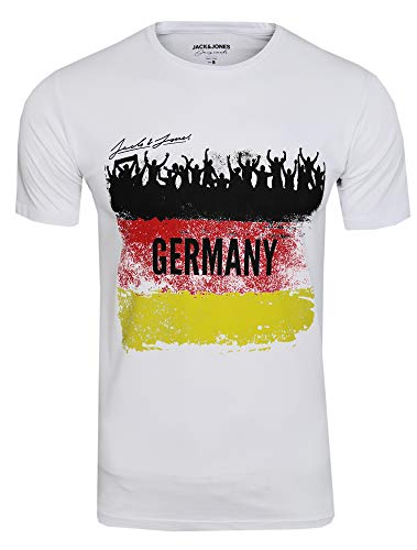 JACK & JONES Fußball Fan T-Shirt mit Vintage National Flagge Print, Weiss (Deutschland – White) M von JACK & JONES