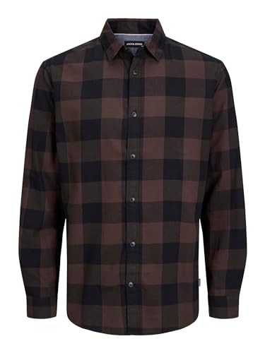 JACK&JONES Hemd Slim Fit Business Shirt Weiches Langarm Twill Oberteil aus Baumwolle JJEGINGHAM, Farben:Braun-2, Größe Hemd:M von JACK & JONES