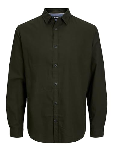 JACK&JONES Hemd Slim Fit Business Shirt Weiches Langarm Twill Oberteil aus Baumwolle JJEGINGHAM, Farben:Olive, Größe Hemd:L von JACK & JONES