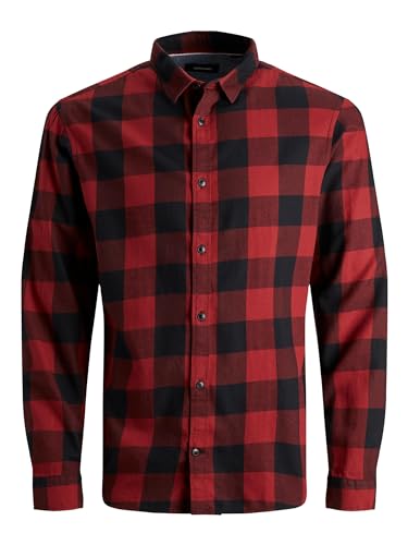 JACK&JONES Hemd Slim Fit Business Shirt Weiches Langarm Twill Oberteil aus Baumwolle JJEGINGHAM, Farben:Rot, Größe Hemd:L von JACK & JONES