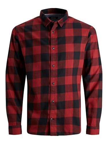 JACK&JONES Hemd Slim Fit Business Shirt Weiches Langarm Twill Oberteil aus Baumwolle JJEGINGHAM, Farben:Rot, Größe Hemd:M von JACK & JONES