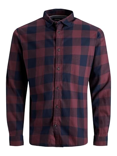 JACK&JONES Hemd Slim Fit Business Shirt Weiches Langarm Twill Oberteil aus Baumwolle JJEGINGHAM, Farben:Rot-2, Größe Hemd:M von JACK & JONES