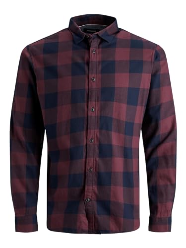 JACK&JONES Hemd Slim Fit Business Shirt Weiches Langarm Twill Oberteil aus Baumwolle JJEGINGHAM, Farben:Rot-2, Größe Hemd:S von JACK & JONES