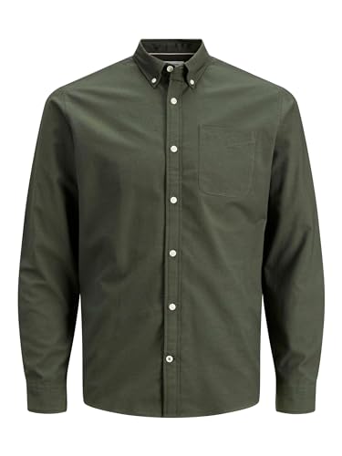 JACK&JONES Hemd Slim Fit Business Shirt mit Brusttasche Weiches Langarm Twill Oberteil JJEOXFORD, Farben:Grün, Größe Hemd:XS von JACK & JONES