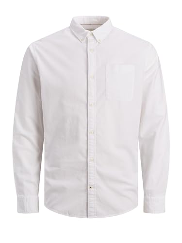 JACK&JONES Hemd Slim Fit Business Shirt mit Brusttasche Weiches Langarm Twill Oberteil JJEOXFORD, Farben:Weiß, Größe Hemd:L von JACK & JONES