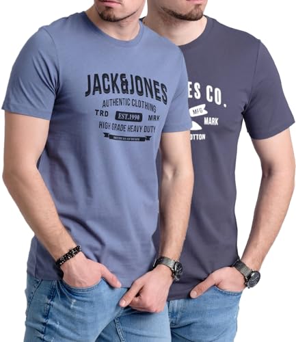 JACK & JONES Herren 2er-Set T-Shirts aus Baumwolle, Multi-Pack (China Authentic/NavyW.Pfeil) S-7 von JACK & JONES