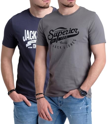 JACK & JONES Herren 2er-Set T-Shirts aus Baumwolle, Multi-Pack (Superior/Navy) M-3 von JACK & JONES