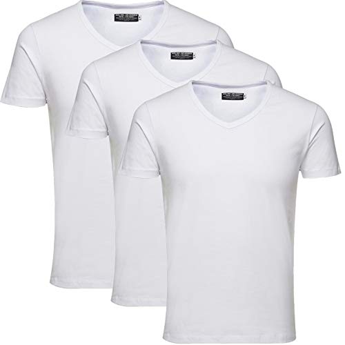 JACK & JONES Herren 3er Pack Basic T-Shirt V-Ausschnitt (L, Weiss 3er Pack V-Neck ohne Wäschenetz) von JACK & JONES