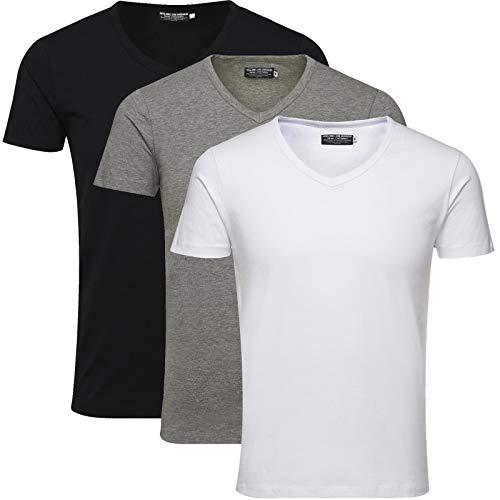 JACK & JONES Herren 3er Pack Basic T-Shirt V-Ausschnitt Slim Fit (S, Mix 3er Pack V-Neck ohne Wäschenetz) von JACK & JONES