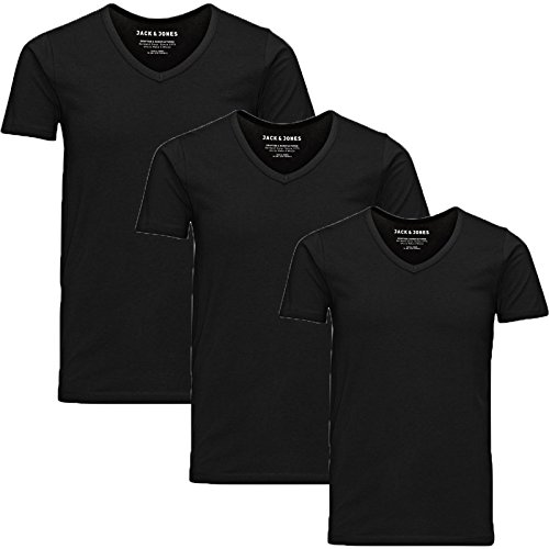 JACK & JONES Herren 3er Pack T-Shirt Basic V-Ausschnitt 12059219, Farbe:Schwarz, Größe:L von JACK & JONES