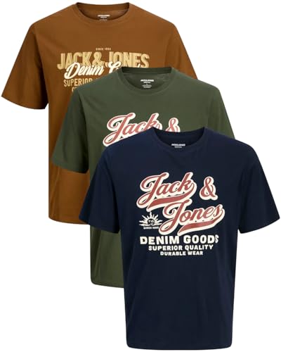 JACK & JONES Herren 3er-Set T-Shirts aus Baumwolle (Regular Fit Mix 15, 535 SkyCapt. / DuffelB. / MonksR. XL) von JACK & JONES