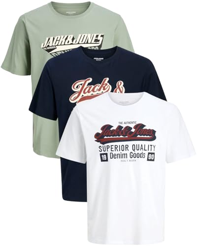 JACK & JONES Herren 3er-Set T-Shirts aus Baumwolle (Regular Fit Mix 16, 535 CloudD. / SkyCapt. / IcebergG. S) von JACK & JONES