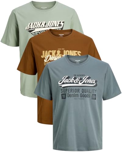 JACK & JONES Herren 3er-Set T-Shirts aus Baumwolle (Regular Fit Mix 24, 535 StormyW. / MonksR. / IcebergG. M) von JACK & JONES
