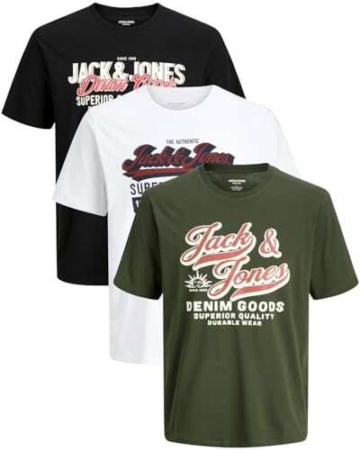 JACK & JONES Herren 3er-Set T-Shirts aus Baumwolle (Regular Fit Mix 25, 535 DuffelB. / CloudD. / Black M) von JACK & JONES