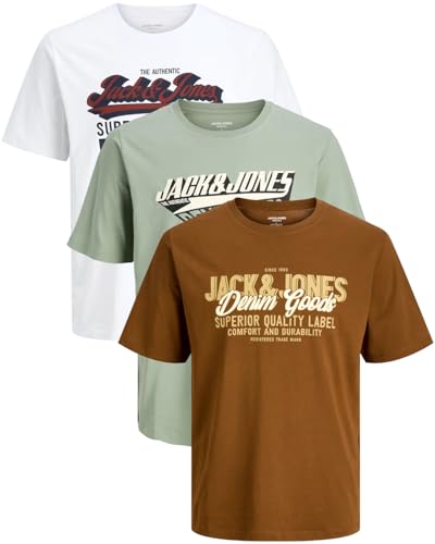 JACK & JONES Herren 3er-Set T-Shirts aus Baumwolle (Regular Fit Mix 26, 535 MonksR. / IcebergG. / CloudD. S) von JACK & JONES