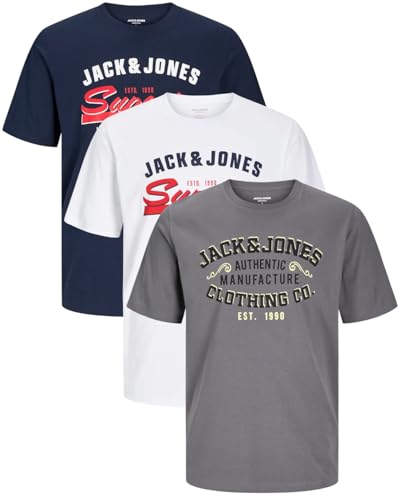 JACK & JONES Herren 3er-Set T-Shirts aus Baumwolle (Regular Fit Pack 2, S) von JACK & JONES