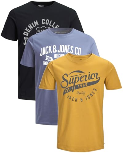 JACK & JONES Herren 3er-Set T-Shirts aus Baumwolle (Slim Fit Mix 28, S) von JACK & JONES