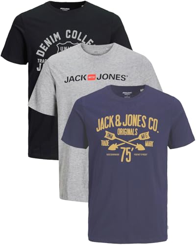 JACK & JONES Herren 3er-Set T-Shirts aus Baumwolle (Slim Fit Mix 9, S) von JACK & JONES