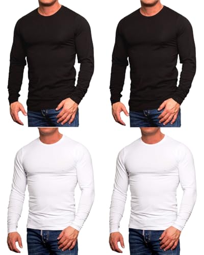 JACK & JONES Herren 4er Pack Basic Langarm Shirt Longsleeve Sweatshirt O-Neck Rundhals Schwarz Weiß (4er Pack Mix 16 (JJ L/S 2xBlack/2xWhite, S)) von JACK & JONES
