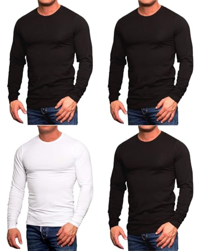 JACK & JONES Herren 4er Pack Basic Langarm Shirt Longsleeve Sweatshirt O-Neck Rundhals Schwarz Weiß (4er Pack Mix 17 (JJ L/S 3xBlack/1xWhite, XL)) von JACK & JONES