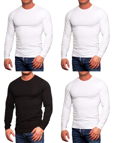 JACK & JONES Herren 4er Pack Basic Langarm Shirt Longsleeve Sweatshirt O-Neck Rundhals Weiß Schwarz (4er Pack Mix 18 (JJ L/S 1xBlack/3xWhite, S)) von JACK & JONES