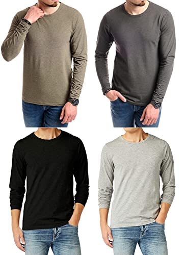 JACK & JONES Herren 4er Pack Basic Langarm Shirt Longsleeve Sweatshirt O-Neck Rundhals Weiß Schwarz Blau Grau (4er Pack Mix 11 (JJ L/S Olive/D.Grey/Black/L.Grey, XXL)) von JACK & JONES