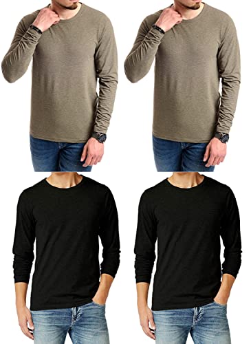 JACK & JONES Herren 4er Pack Basic Langarm Shirt Longsleeve Sweatshirt O-Neck Rundhals Weiß Schwarz Blau Grau (4er Pack Mix 13 (JJ L/S 2xOlive/2xBlack, XXL)) von JACK & JONES