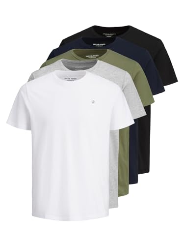 JACK & JONES Herren 5er-Set T-Shirts Regular-Fit Logo Rundhals, Farbe:Mehrfarbig, Größe:L von JACK & JONES