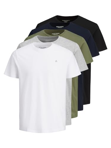 JACK & JONES T-Shirt, einfarbig, Rundhalsausschnitt, Fit/Reg Mix #1 (Blau/Weiß/Schwarz/Grau/Grün), S von JACK & JONES