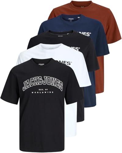 JACK & JONES Herren 5er-Set T-Shirts in verschiedenen Styles, Prints und Farben aus Baumwolle (Big Size Mix 14, 4XL) von JACK & JONES