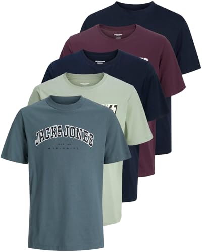 JACK & JONES Herren 5er-Set T-Shirts in verschiedenen Styles, Prints und Farben aus Baumwolle (Big Size Mix 15, 5XL) von JACK & JONES