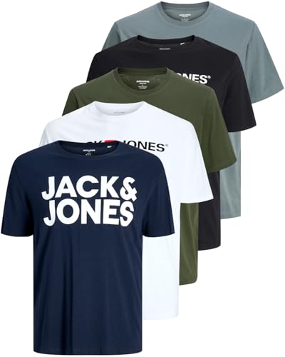 JACK & JONES Herren 5er-Set T-Shirts in verschiedenen Styles, Prints und Farben aus Baumwolle (Big Size Mix 16, 4XL) von JACK & JONES