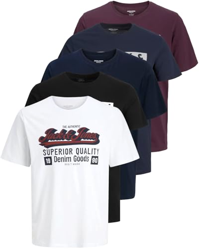 JACK & JONES Herren 5er-Set T-Shirts in verschiedenen Styles, Prints und Farben aus Baumwolle (Big Size Mix 17, 4XL) von JACK & JONES
