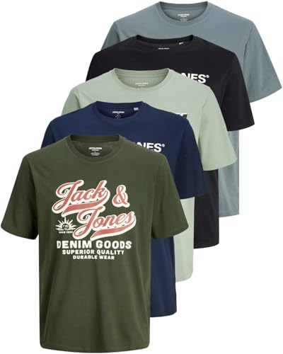 JACK & JONES Herren 5er-Set T-Shirts in verschiedenen Styles, Prints und Farben aus Baumwolle (Big Size Mix 18, 6XL) von JACK & JONES
