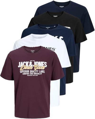JACK & JONES Herren 5er-Set T-Shirts in verschiedenen Styles, Prints und Farben aus Baumwolle (Big Size Mix 19, 4XL) von JACK & JONES