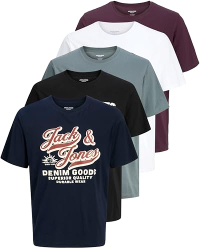JACK & JONES Herren 5er-Set T-Shirts in verschiedenen Styles, Prints und Farben aus Baumwolle (Big Size Mix 20, 4XL) von JACK & JONES
