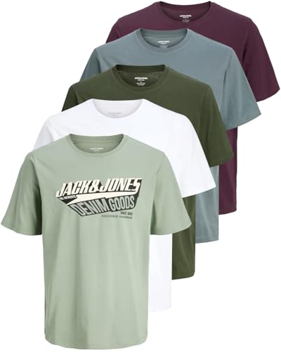 JACK & JONES Herren 5er-Set T-Shirts in verschiedenen Styles, Prints und Farben aus Baumwolle (Big Size Mix 21, 7XL) von JACK & JONES