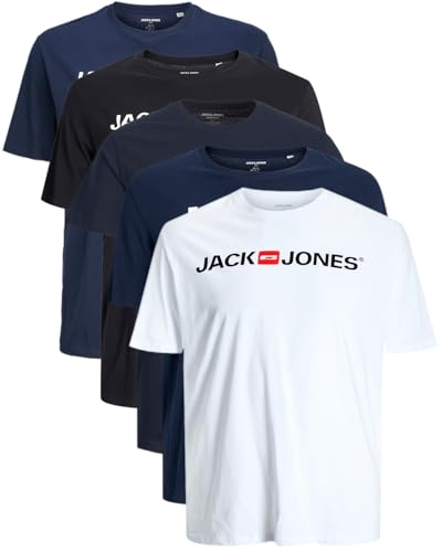 JACK & JONES Herren 5er-Set T-Shirts in verschiedenen Styles, Prints und Farben aus Baumwolle (Big Size Mix 3, 4XL) von JACK & JONES