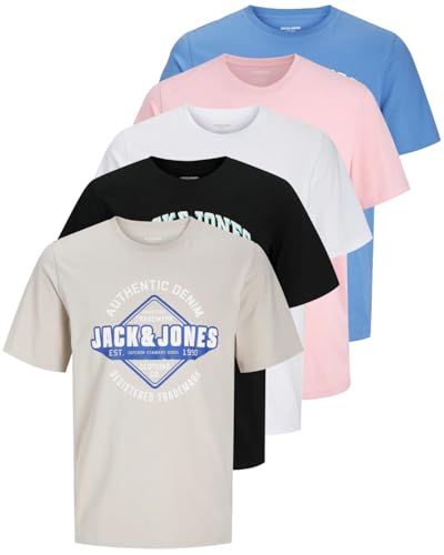 JACK & JONES Herren 5er-Set T-Shirts in verschiedenen Styles, Prints und Farben aus Baumwolle (Big Size Mix 7, 3XL) von JACK & JONES