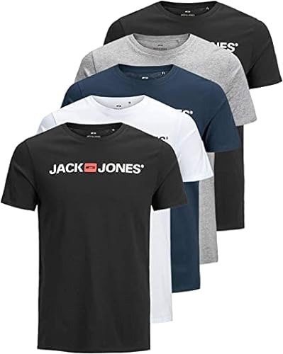 JACK & JONES Herren 5er-Set T-Shirts in verschiedenen Styles, Prints und Farben aus Baumwolle (Corp Mix 1, M) von JACK & JONES
