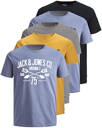 JACK & JONES Herren 5er-Set T-Shirts in verschiedenen Styles, Prints und Farben aus Baumwolle (Irina Slim Fit Pack 4, S) von JACK & JONES