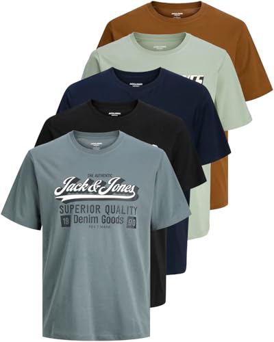 JACK & JONES Herren 5er-Set T-Shirts in verschiedenen Styles, Prints und Farben aus Baumwolle (Regular Fit Mix 1, L) von JACK & JONES