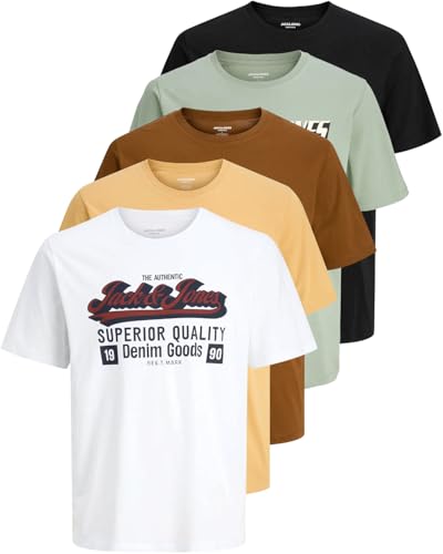 JACK & JONES Herren 5er-Set T-Shirts in verschiedenen Styles, Prints und Farben aus Baumwolle (Regular Fit Mix 14, XXL) von JACK & JONES