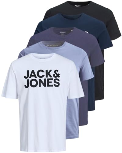 JACK & JONES Herren 5er-Set T-Shirts in verschiedenen Styles, Prints und Farben aus Baumwolle (Slim Fit Mix 17, S) von JACK & JONES