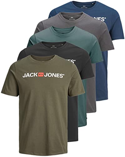JACK & JONES Herren 5er-Set T-Shirts in verschiedenen Styles, Prints und Farben aus Baumwolle (Slim Opt 1, XXL) von JACK & JONES