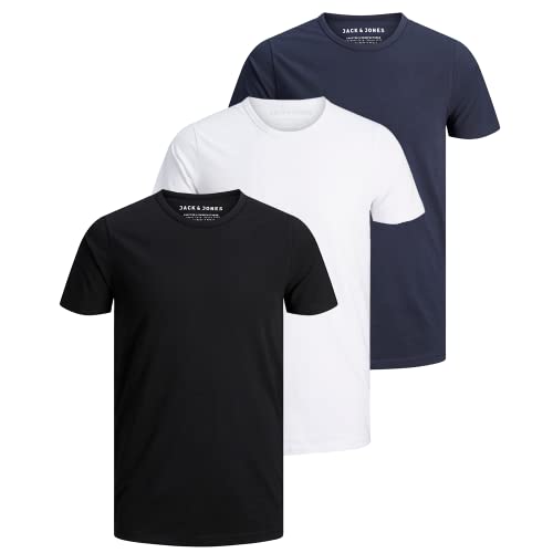 JACK & JONES Herren Basic T-Shirt 3er Pack Rundhals O-Neck Regular, Größe:L, Farbe:3er Pack Black/White/NavyBlue (Schwarz/Weiß/Blau) von JACK & JONES